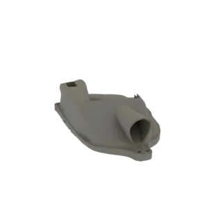 3D модель серого промышленного воздухозаборника с широким фланцем для монтажа, показанная под углом три четверти.