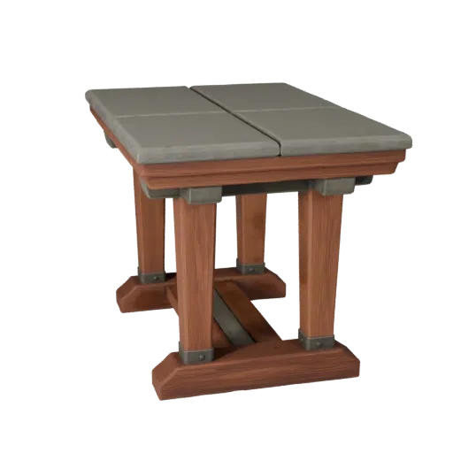 Высокополигональная 3D-модель деревенского обеденного стола, столовая, студийный рендер крупным планом, детализация древесины