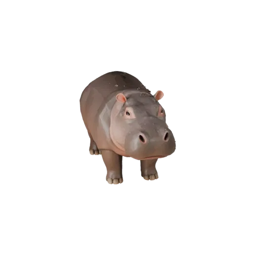 3D модель низкополигонального бегемота, вид сбоку в игровом ракурсе, низкополигональный ассет животного с четкой анатомией, е