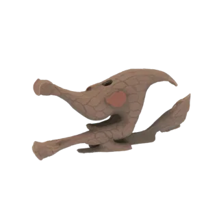 3D модель стилизованного фрагмента скелета птеродактиля с текстурированной поверхностью, похожей на потрескавшуюся землю, и в