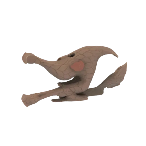 3D модель стилизованного фрагмента скелета птеродактиля с текстурированной поверхностью, похожей на потрескавшуюся землю, и в