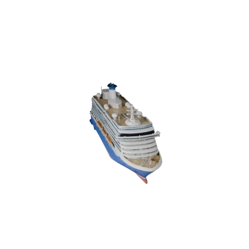 3D-модель круизного лайнера, вид в студии в три четверти, готовый для Blender актив с формой корпуса, планировкой палубы и пр