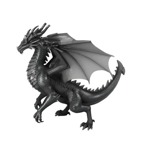 Низкополигональная 3D-модель Земляного Дракона, вид сбоку в игровой камере, низкополигональный ассет животного со смешением ф