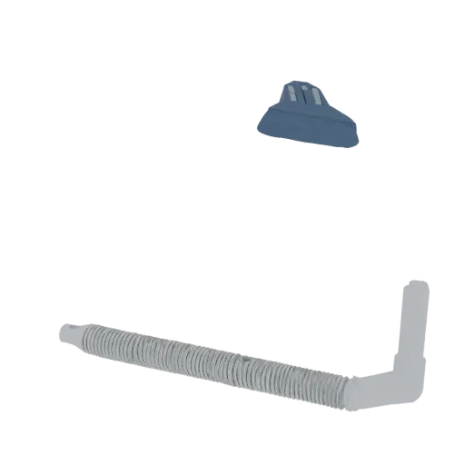 3D модель гибкого гофрированного медицинского шланга с угловым коннектором и носовой канюлей на белом фоне.