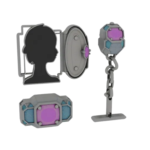 Геометрическая булавка коллекционная 3D модель, вид спереди студийный рендер, подчеркивающий форму и детали отделки броши.