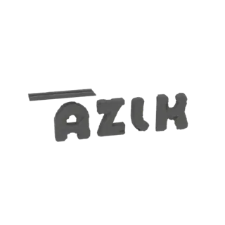 3D-модель стилизованного текста 'AZUH' с горизонтальной акцентной полосой над буквой 'A', в темно-сером матовом исполнении.