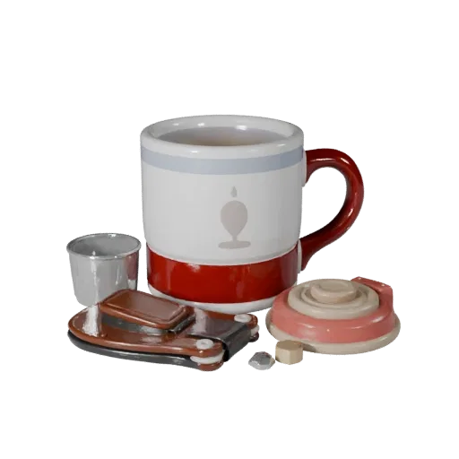 Модульная 3D-модель кружки Cozy Mug, изометрический вид модульного набора, керамика, узнаваемые повседневные формы.