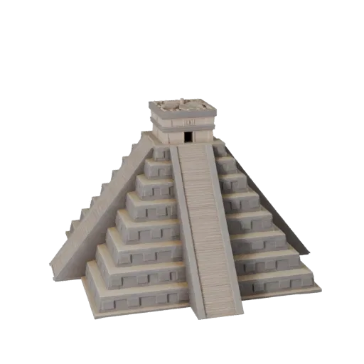 Низкополигональная 3D модель пирамиды Чичен-Ица, готовая к игре, внешний вид, показывающий материалы структуры достопримечате