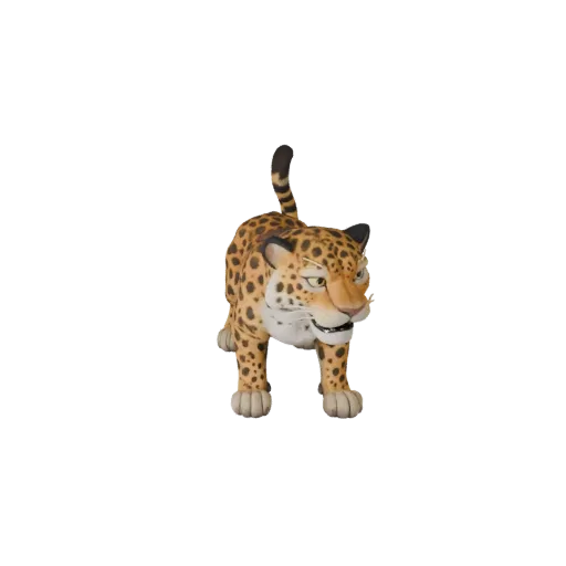 Мультяшная 3D-модель леопарда, вид сбоку, рендер дикой природы, стилизованная модель животного с сужением челюсти, лопатками,