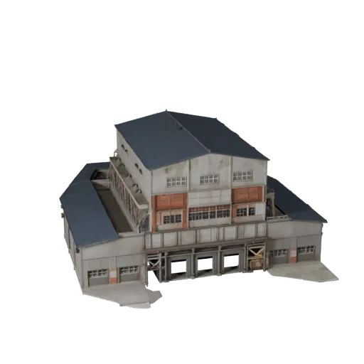 Готовая к использованию в Unity 3D модель сталелитейного завода, окно просмотра движка Unity, показывающее материалы промышле