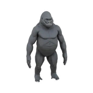 Детализированная 3D модель мускулистой гориллы-серебристой, стоящей вертикально, демонстрирующая ее мощное телосложение и реа