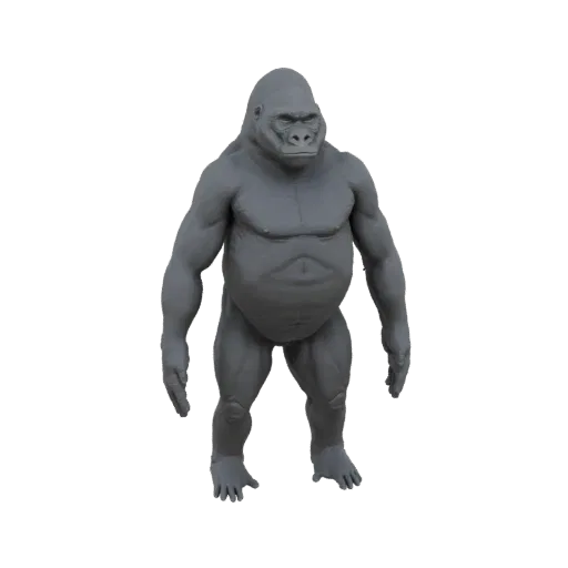 Детализированная 3D модель мускулистой гориллы-серебристой, стоящей вертикально, демонстрирующая ее мощное телосложение и реа