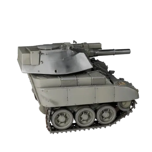 Высокополигональная 3D-модель боевого танка, студийный вид крупным планом, высокополигональный актив техники с массивной брон
