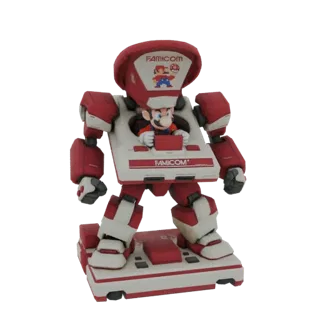 3D-модель Робота Famicom с Марио в кабине, красно-белая, с ретро-игровым брендингом.