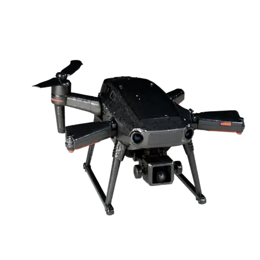 3D-модель квадрокоптера-дрона, вид в студии с трех четвертей, готовый для Blender актив транспортного средства с балансировко