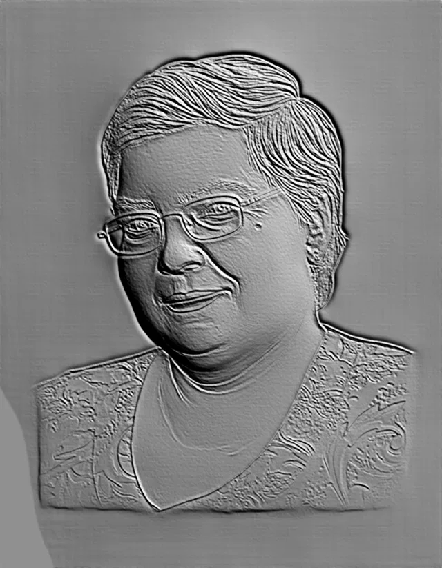3D модель барельефа женщины в очках, выполненная в стиле классической скульптуры
