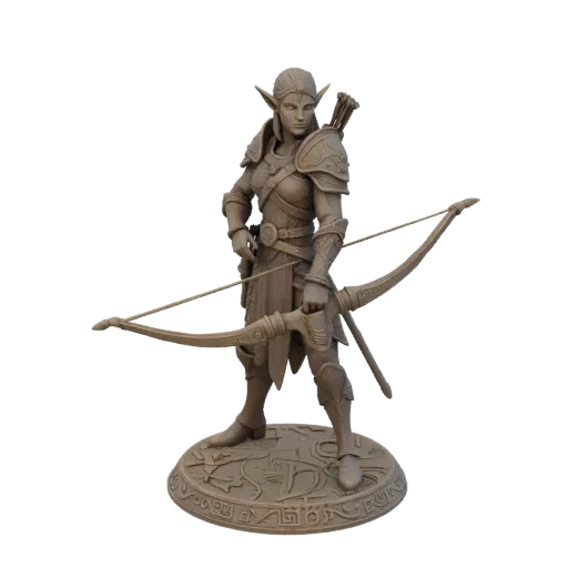 Фэнтезийный проклятый эльф-следопыт STL, трехчетвертной настольный рендер, миниатюра для фотополимерной печати со стычками в