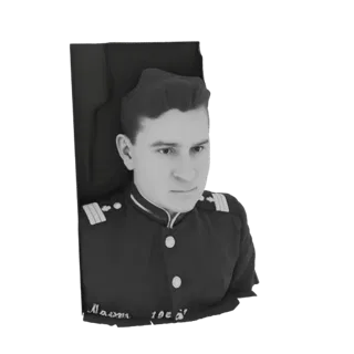 3D модель винтажного бюста военного офицера 1956 года, в серой гамме, с детализированной униформой и основанием с надписью.