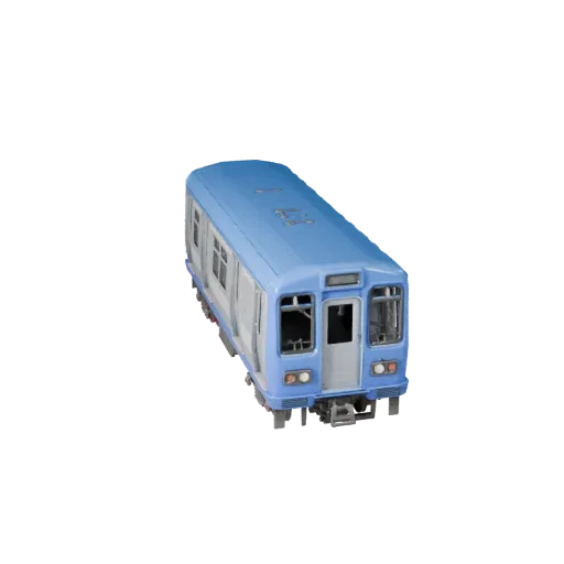 3D-модель поезда метро, вид в студии в три четверти, готовый для Blender объект транспортного средства с профилем, готовым дл