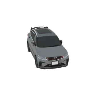 3D модель серого Geely Coolray SUV с люком, вид с передне-трехчетвертного ракурса.