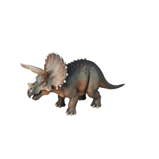 Мультяшная 3D-модель Трицератопса, вид сбоку в рендере дикой природы, стилизованный ассет животного с противовесом хвоста, си