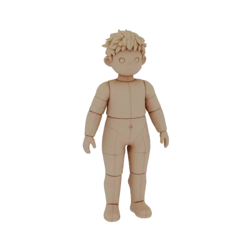 3D модель шарнирной заготовки куклы ребенка 5 лет, высотой 11 см, с гладким лицом для лепки.