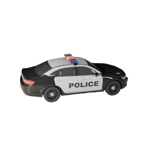Готовая к игре 3D-модель полицейской машины, вид в три четверти в студии, готовый к производству актив транспортного средства