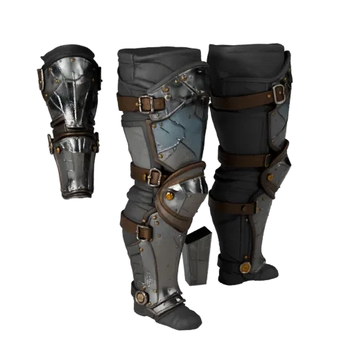 Стилизованная 3D-модель Sci Fi Shin Guard, стилизованный изометрический рендер, показывающий металлические пластины, силуэт н
