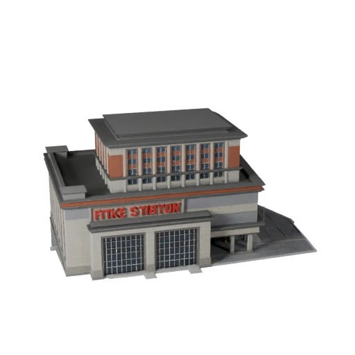 Modello 3D Stazione dei Pompieri Stilizzata - Asset di Gioco per Architettura
