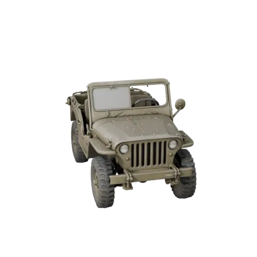 3D-модель военного джипа времен Второй мировой войны, трехчетвертной игровой вид, готовый для Unity актив транспортного средс