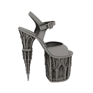 3D модель туфель на платформе с детализацией в стиле готического собора.