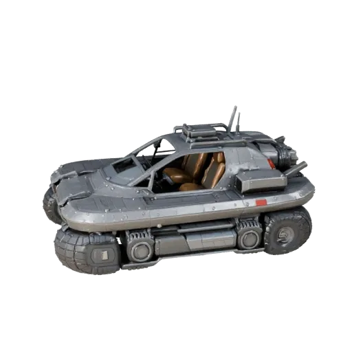 Игровой 3D-модель спасательного судна на воздушной подушке, вид в три четверти в студии, готовый к производству транспортный