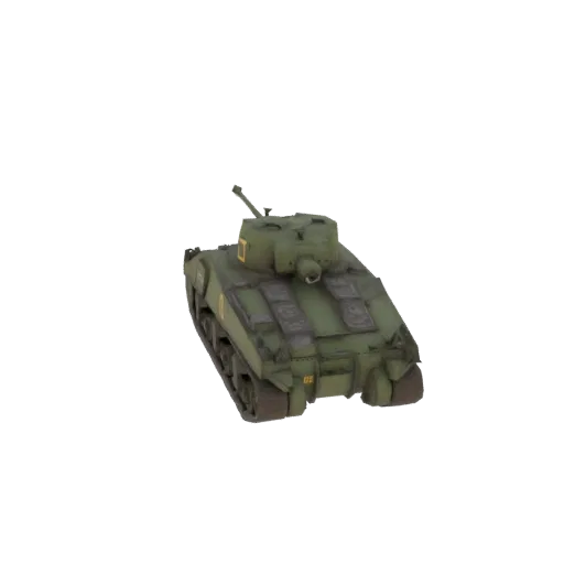 3D модель зеленого штурмового танка M4A3E2 "Джамбо" Шерман с толстой лобовой броней и башней T23, вид спереди справа под небо