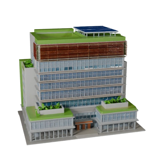 نموذج ثلاثي الأبعاد لمبنى مكتب مستدام منخفض المضلع للألعاب والواقع الافتراضي