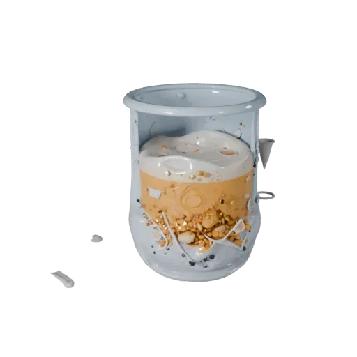 Стилизованная 3D модель "Миска со специями и мукой", стилизованный изометрический рендер, показывающий порошки, мелкие формы