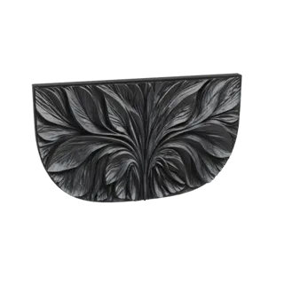 3D model of a semicircular wall decor with intricate Art Nouveau leaf patterns, rendered in a dark, metallic finish.