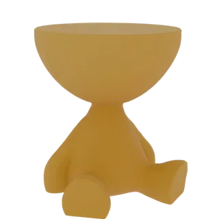 3D модель желтого мультяшного персонажа, сидящего с открытым верхом, выполненного в виде кашпо.