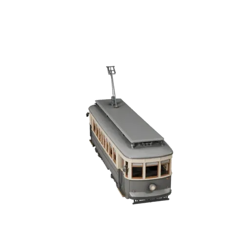 3D модель Винтажный трамвай, вид в студии с трех четвертей, готовый для Blender объект транспорта с пропорциями уличного трам