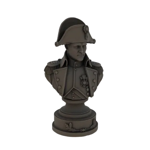 Рендер 3D модели бюста Наполеона Бонапарта в двууголке и военной форме, на декоративном основании.
