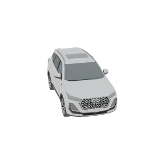 3D модель белого Chery Tiggo 7 Pro SUV, вид спереди под углом три четверти на белом фоне.
