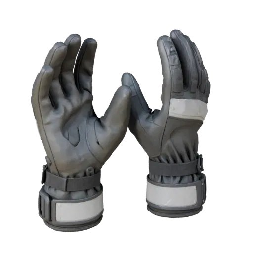 Реалистичная 3D-модель защитных перчаток, студийный рендер в три четверти, показывающий пластиковые корпуса, узнаваемые силуэ