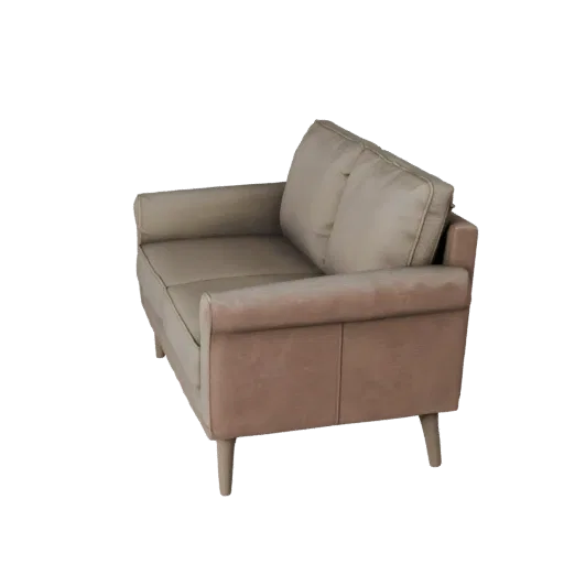 3D-модель Compact Loveseat, гостиная, вид спереди в три четверти, окно просмотра Unreal Engine, детализация тканевой обивки.