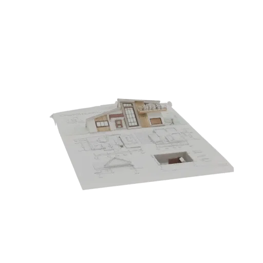3D модель современного дома с современным дизайном, на основании в виде архитектурных чертежей.
