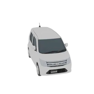 3D модель белого Suzuki Wagon R, вид спереди справа под небольшим углом на белом фоне.