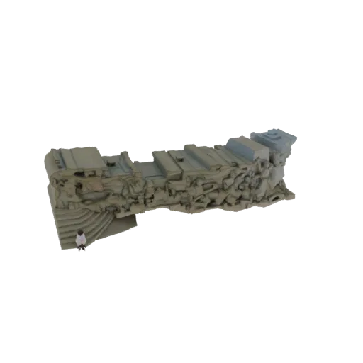 3D модель древней разрушенной арки с величественной каменной лестницей, с текстурами состаренного камня и детальной кладкой.