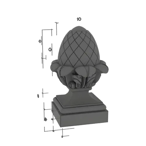 Рендер 3D модели детализированной шишки-навершия с многоярусным основанием, демонстрирующий сложную текстуру и классический д
