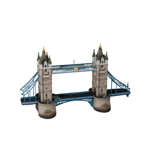Реалистичная 3D модель Тауэрского моста, вид с трех четвертей снаружи, показывающий материалы достопримечательности и архитек