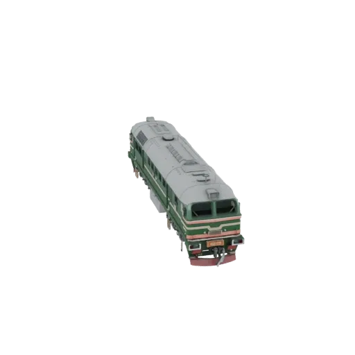 3D модель зелено-серого тепловоза М62, вид спереди справа сверху.