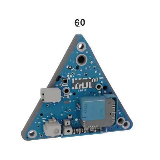 3D модель треугольного корпуса для электроники с разъемом Type-C, отверстиями для кнопок и динамика