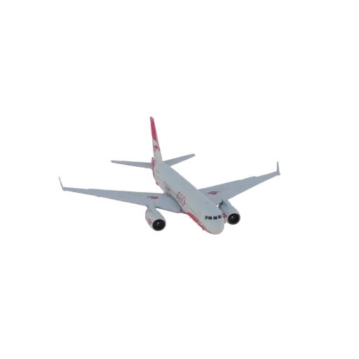 3D модель пассажирского самолета Ту-204-100 в бело-красной ливрее, вид под углом.